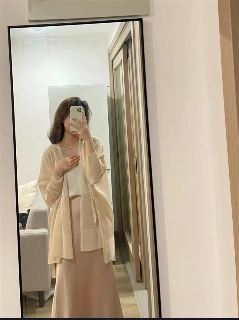 轻薄透气长袖针织开衫女夏季修身显瘦防晒罩衫上衣,针织衫/毛衣,织己羊绒
