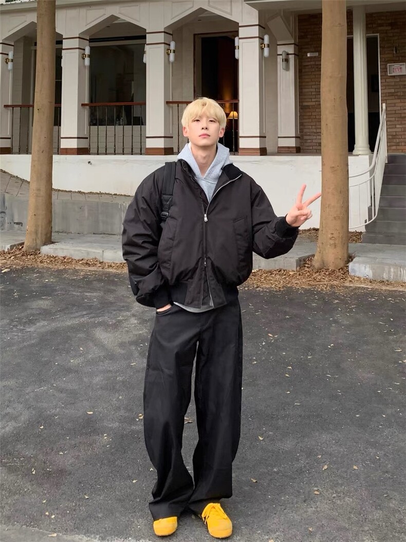 cleanfit藏蓝色飞行夹克棉服男春季薄款美式短款外套立领棉衣男生,男装夹克,电商B327