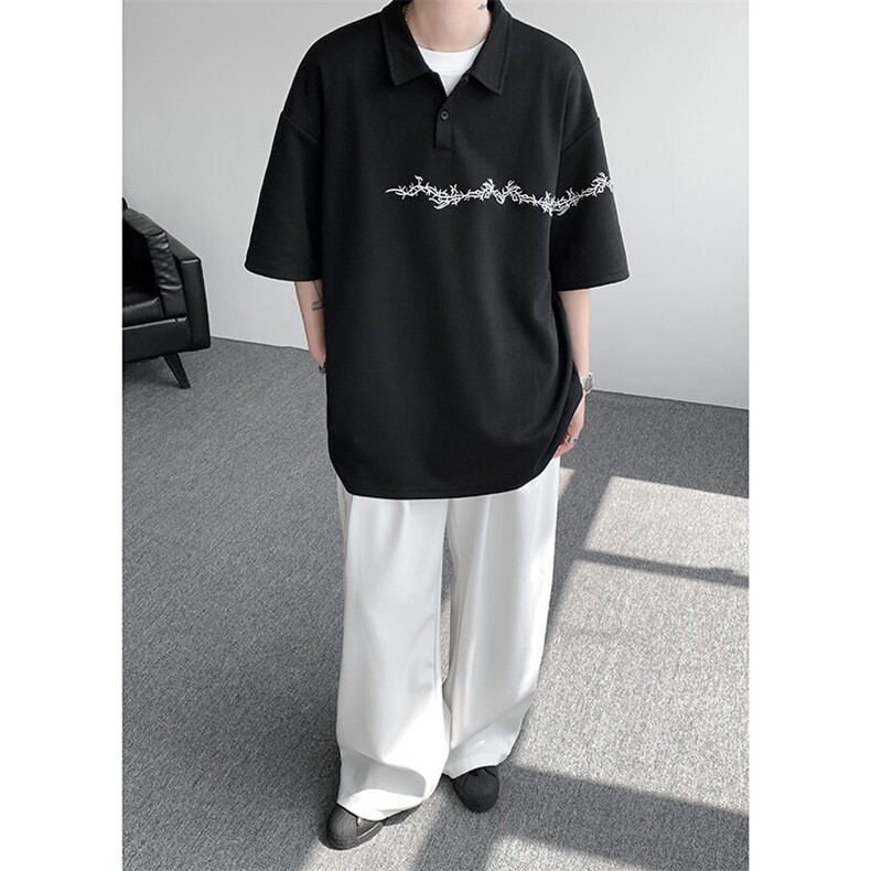 8XL-M新中式刺绣图腾短袖polo衫大码翻领T恤半袖保罗衫DX1212/P45,男装T恤,电商B238