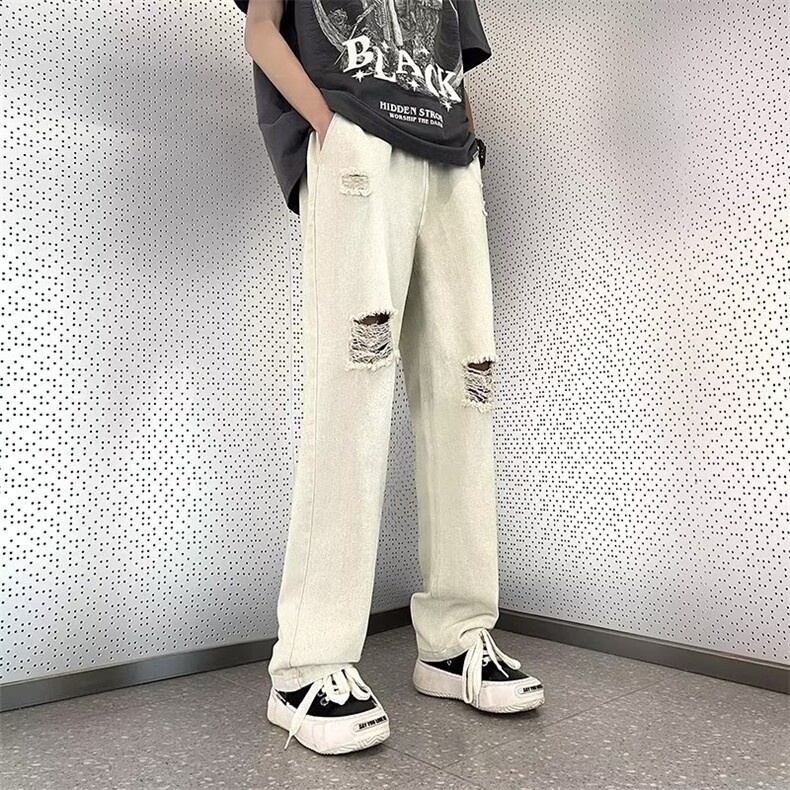 破洞牛仔裤男韩版潮流高街帅气2023夏季新款ins宽松长裤RK516-P39,男装牛仔裤,星座412-3