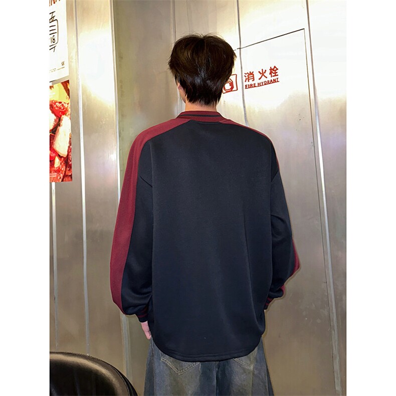 男女同款休闲复古感上衣V领复古长袖可二开拼色卫衣HY710TP38,男装卫衣,电商A102B