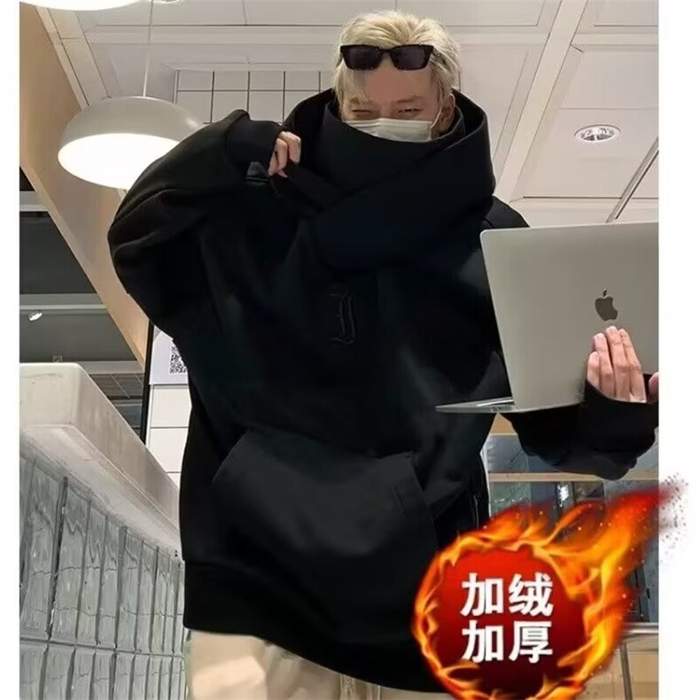 美式重磅高领卫衣男连帽冬季加绒宽松痞帅情侣休闲运动外套ins潮,女装短外套,星座506A