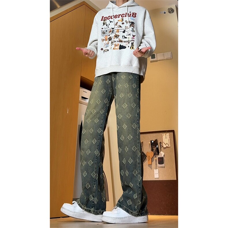 B221 美式ins高街宽松直筒个性提花牛仔裤 LK24399-特P52控88图片
