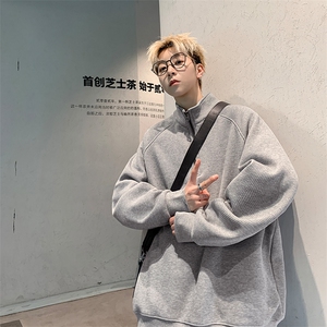8XL-M 特大码卫衣男纯色百搭条纹肌理立领拉链长袖T恤男WY08P55图片