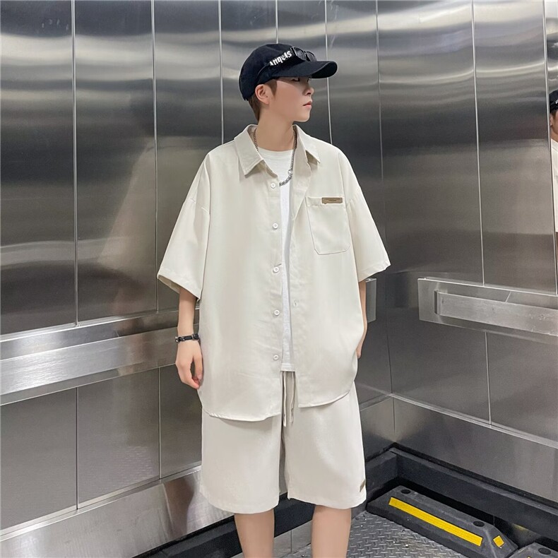 冰丝套装五分袖衬衫五分短裤休闲套装TF63,男装牛仔裤,星座1116A-1（原606A）