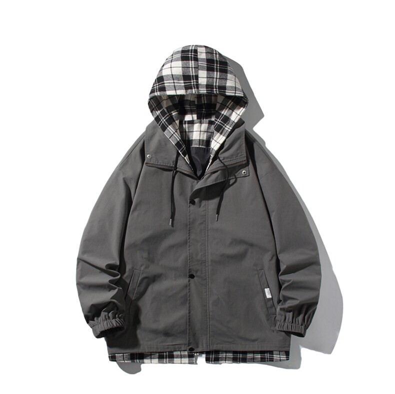 JK6006/P75春装新款白底平铺假两潮撞色连帽夹克男女大码上衣控99,男装夹克,电商A141