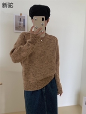 女士秋冬加厚彩色纱圆领上衣套头长袖休闲舒适，女装羊毛衫，牧思羊