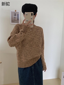 女士秋冬加厚彩色纱圆领上衣套头长袖休闲舒适图片