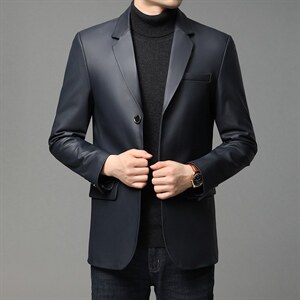 男式秋冬2023新款头层绵羊皮皮衣男西服中年商务休闲西装图片