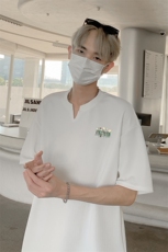 新款美式抖音直播得物痞帅肌理感V领短袖T7521P26控39，男装T恤，电商C408-1(原B339-1)
