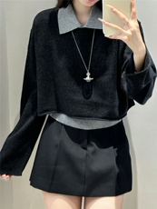 2025年秋季两件套休闲风polo领无袖马甲圆领长袖上衣，女装套装/套裙，圣旺供货