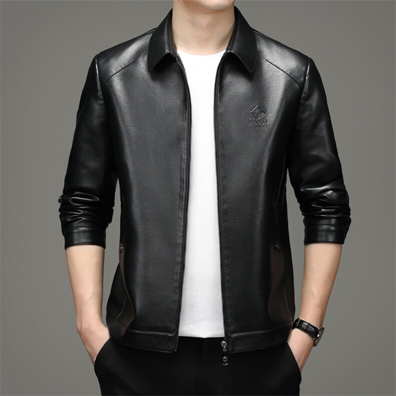秋新款男士PU皮衣爸爸装中老年翻领皮夹克中年外套男ZL2183-P155，男装皮衣，电商B212（原钱塘6029）