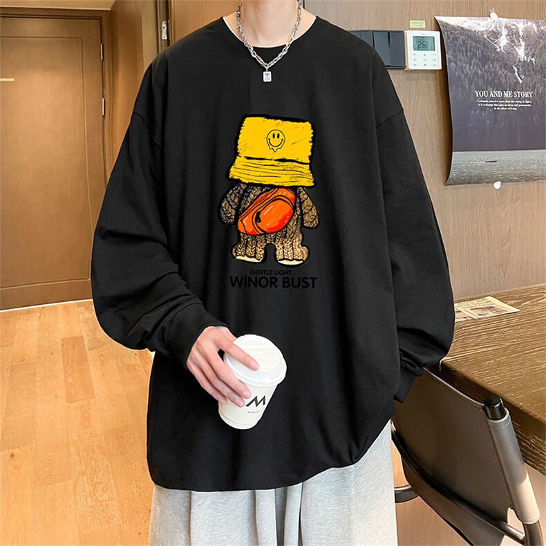 直播品质秋冬重磅潮牌嘻哈美式印花纯棉长袖T恤打底衫CT371特P28,男装T恤,电商A486