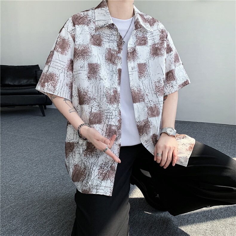 现货在仓！夏季休闲百搭翻领衬衫男抖音得物可送样-EX50556-特P30,男装衬衫,电商A061