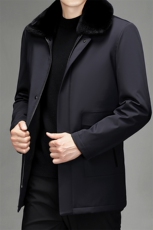 90%白鹅绒羽绒服男翻领冬休闲气质中长款毛领可拆羽绒SJ6611-P505，男装羽绒服，电商B212（原钱塘6029）