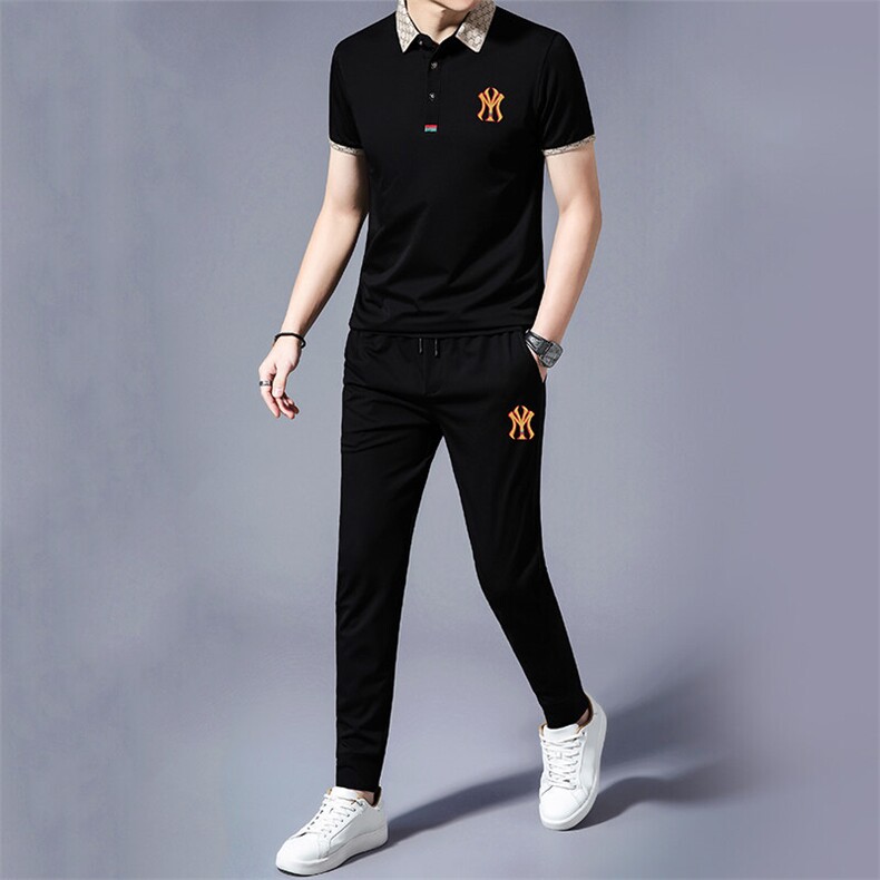 HP563夏季新款男士休闲套装刺绣男装百搭二件套,男装休闲套装,电商B360