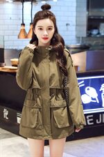 2023年秋冬季修身加厚甜美中长款常规纯色棉衣女新款，女装派克服，靓星雨