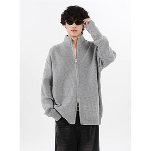 重磅秋冬北极绒双拉链毛衣开衫美式复古休闲慵懒风宽松针织衫外套图片