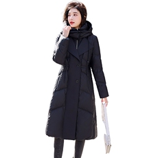 【现货】90%白鸭绒羽绒服女冬季新款中长款过膝加厚保暖连帽外套，女装羽绒服，鑫源服饰