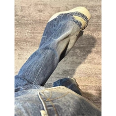 美式休闲破洞贴布小直筒蓝色牛仔裤男潮牌痞帅纯棉长裤子百搭潮流，男装牛仔裤，星座601-1