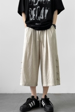 8XL-M新中式亚麻裤男七分裤阔腿裤垂感休闲短裤风棉麻K966P45，男装牛仔裤，电商D206-1