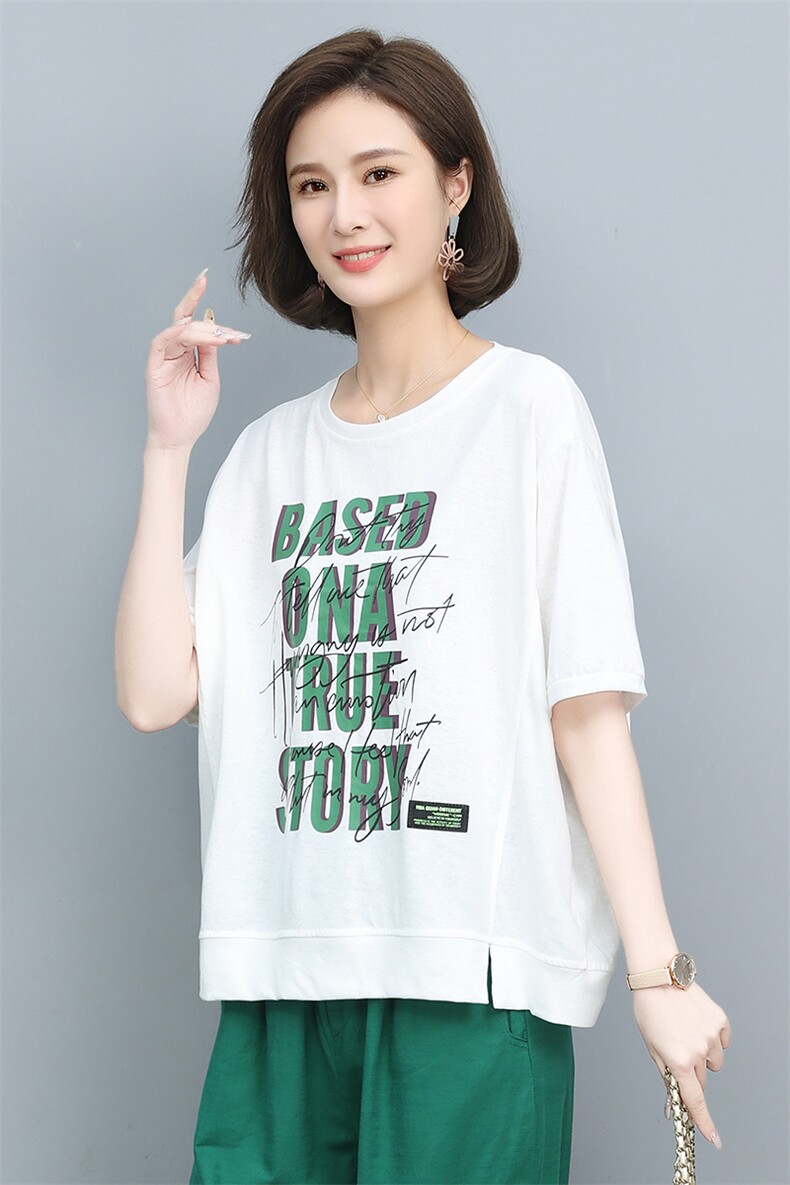 时尚印花短袖T恤女宽松显瘦百搭上衣夏季新款潮流休闲半袖打底衫,女装衬衫,叶笙衣