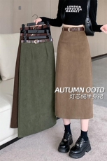 灯芯绒半身裙女秋冬直筒包臀裙A字裙2024新款裙子中长款冬裙，女装半身裙，梦白服饰厂