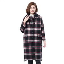 2020冬季新款休闲宽松格子呢大衣优雅保暖舒适毛呢外套，女装毛呢外套，叶笙衣