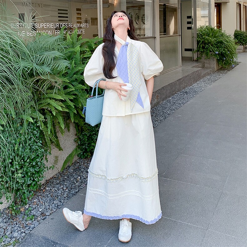 高级感V领上衣半身裙两件套女夏季新款气质显瘦温柔风套装连衣裙,女装套装/套裙,浙宝305