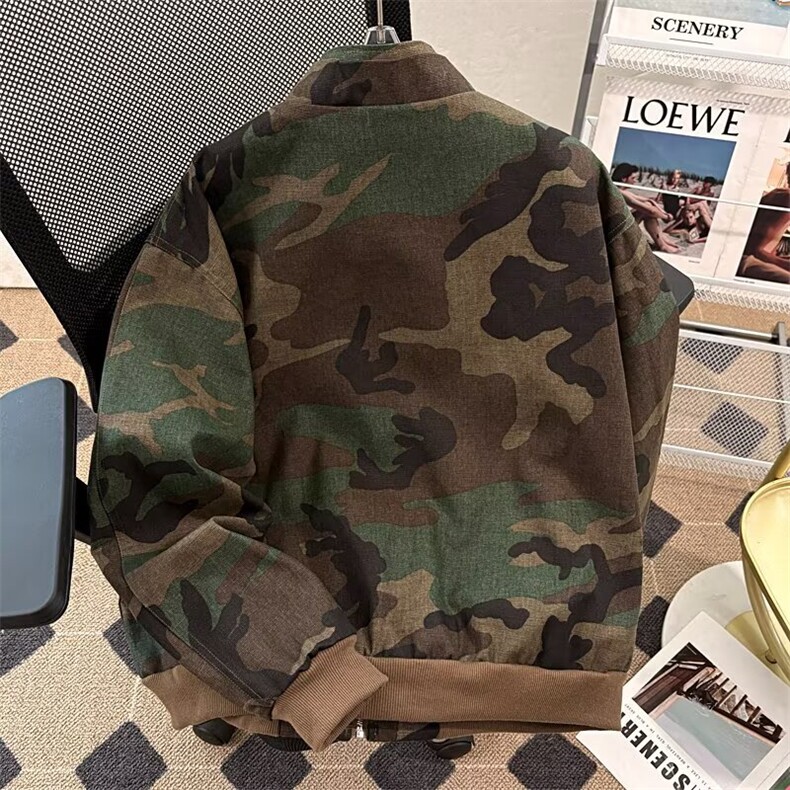 欧美外单迷彩风男女情侣款立领外套秋款拉链宽松大码休闲上衣新款,女装短外套,星座601-1