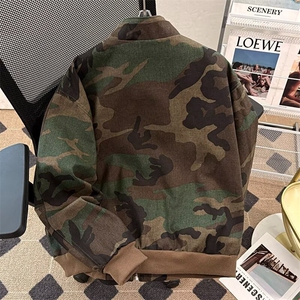 欧美外单迷彩风男女情侣款立领外套秋款拉链宽松大码休闲上衣新款图片