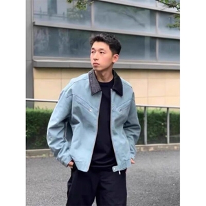 美式高街皮领垫肩外套潮牌欧美街头cleanfit高级感痞帅飞行员夹克图片