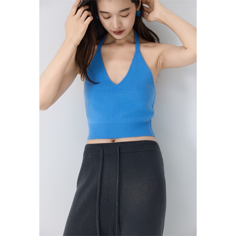 2025年秋季新款系绳针织羊绒抹胸吊带背心时尚休闲通勤百搭，女装背心吊带，金暖绒