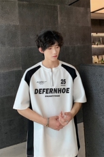 短袖男夏季夏季新款港风宽松冰丝五分袖半拉链体恤上衣T0157-P32，男装T恤，星座214-3