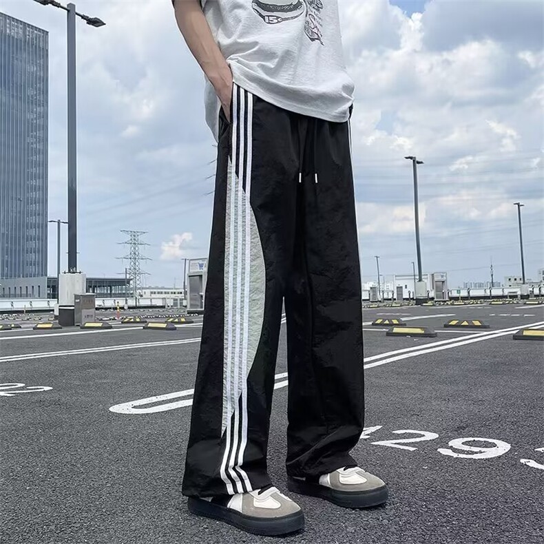 条纹休闲裤男士夏季薄款宽松直筒裤子美式潮牌青少年运动长裤,男装休闲裤,星座1013