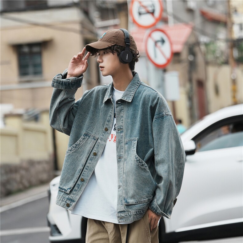 2025新款男士斜兜潮流休闲宽松牛仔工装夹克外套N9001/P105,男装工装外套,星座202