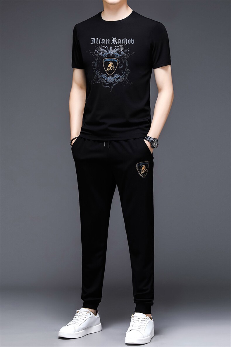 YS-X338夏季男式短袖长裤短裤三件套运动休闲套头修身T恤套装P132,男装休闲套装,电商B360