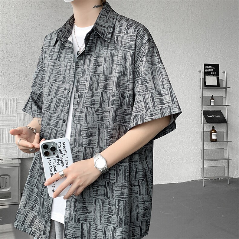 8XL-M花衬衫男款短袖夏季冰丝薄款花衬衣大码寸衫外套DC28013P38，男装衬衫，电商B312