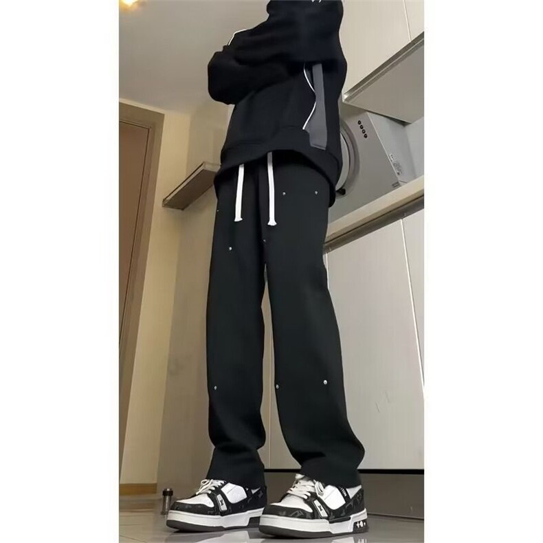 现货柳钉伐木裤男秋冬宽松直筒裤百搭重磅卫裤美式高街运动休闲长,男装休闲裤,星座218-1（原230）