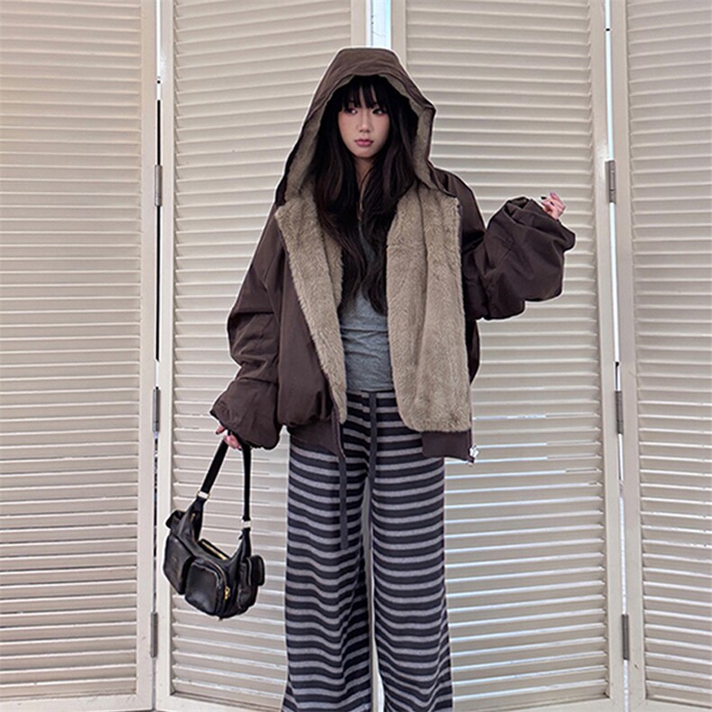 两面穿现货重磅短款座山雕棉衣男女双面穿毛毛绒棉服加厚外套,男装棉衣,电商A486