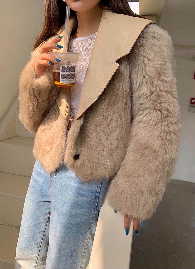 拼皮毛毛外套，其它，last name