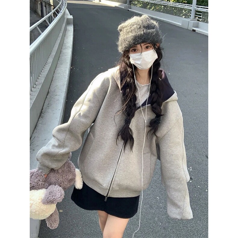 抖音得物高品质二开 26春装美式重磅宽松结构双面连帽卫衣外套W68图片
