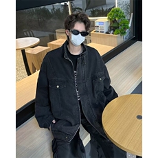 水洗做旧牛仔外套男款春秋季潮牌风休闲夹克宽松工装上衣3358P74，男装工装外套，星座410-2