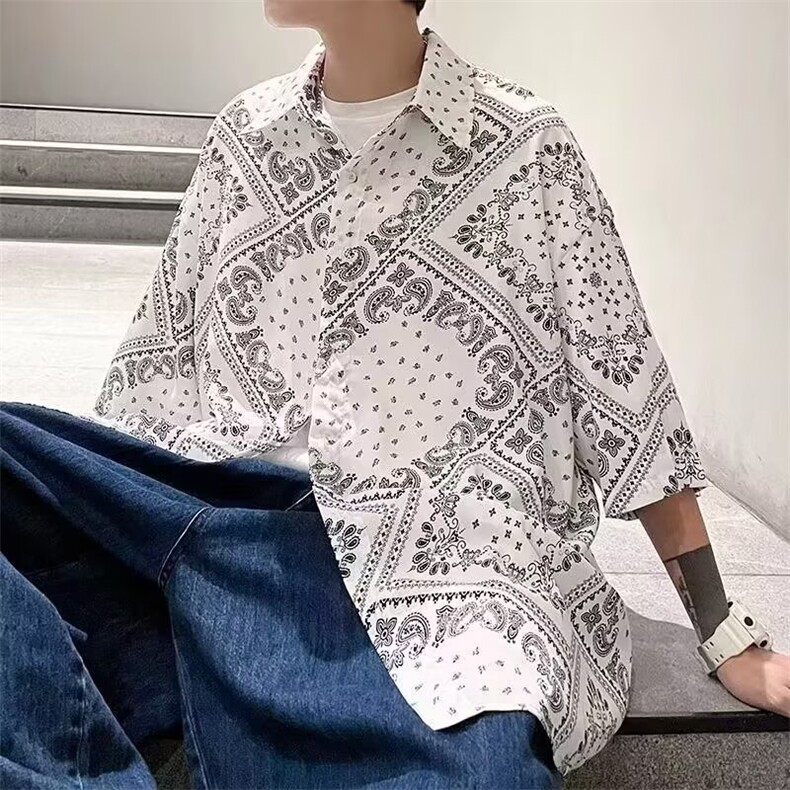 花衬衫男短袖夏季薄款卡通睡衣宽松夏威夷衬衣外套休闲上衣潮图片