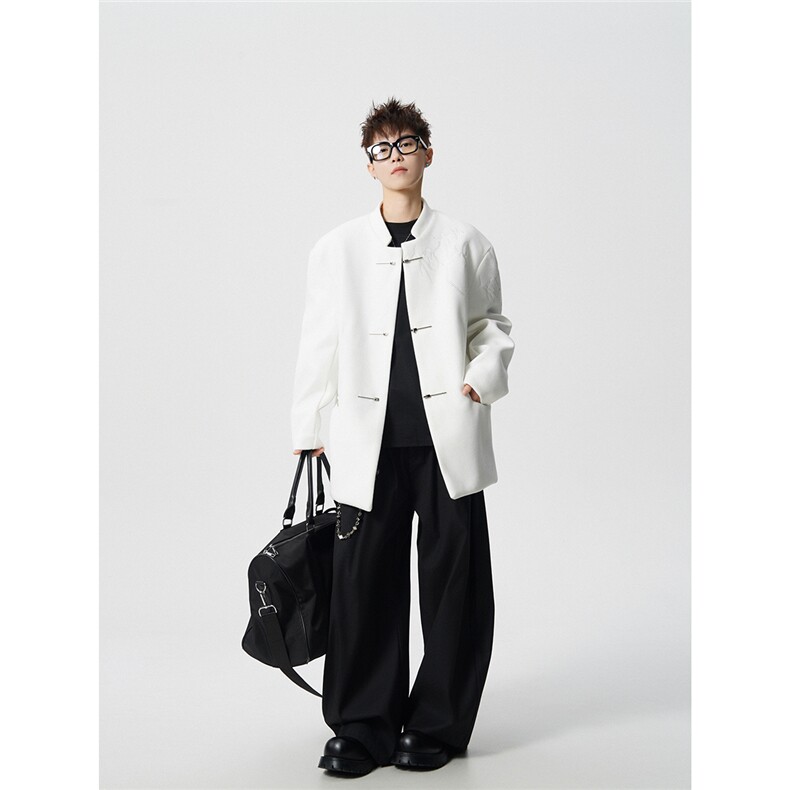 毛呢折棘荆棘立体绣大码M-5XL中式西服聚酯纤维XF78168P118，男装西服，星座226-1