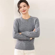 2025年秋季长袖圆领时尚百搭通勤简约休闲圆领麻花，女装羊毛衫，锦弘羊绒