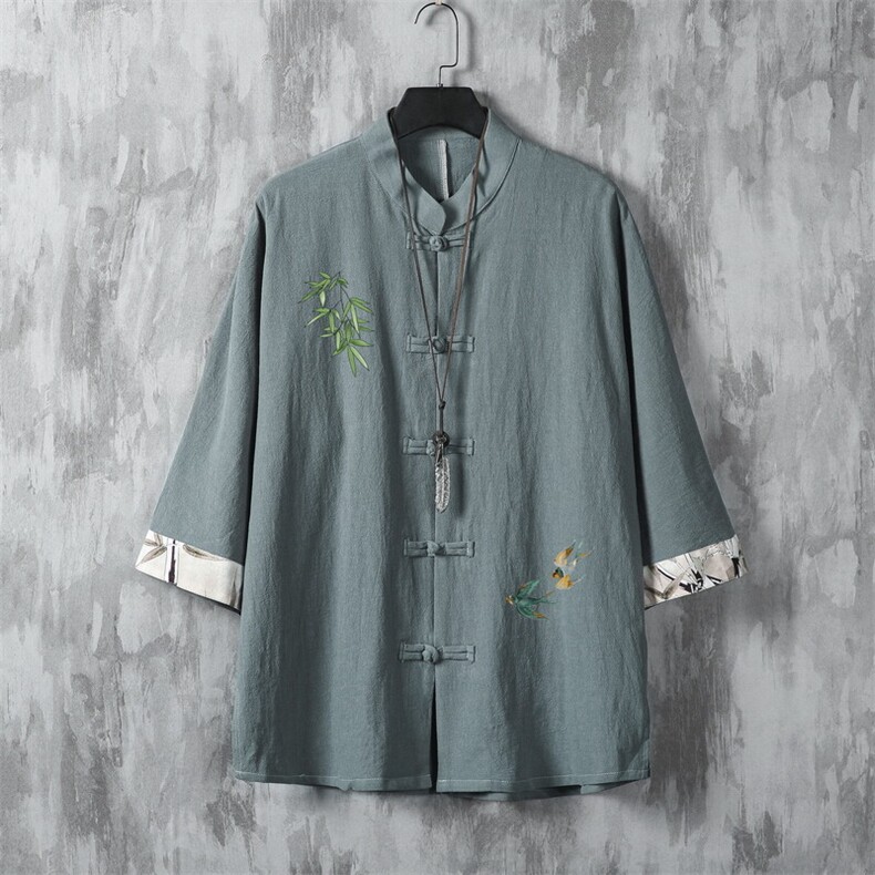 男士衬衫七分袖衬衣中袖印花立领唐装风XZ1512-241524-P35,男装衬衫,星座1512