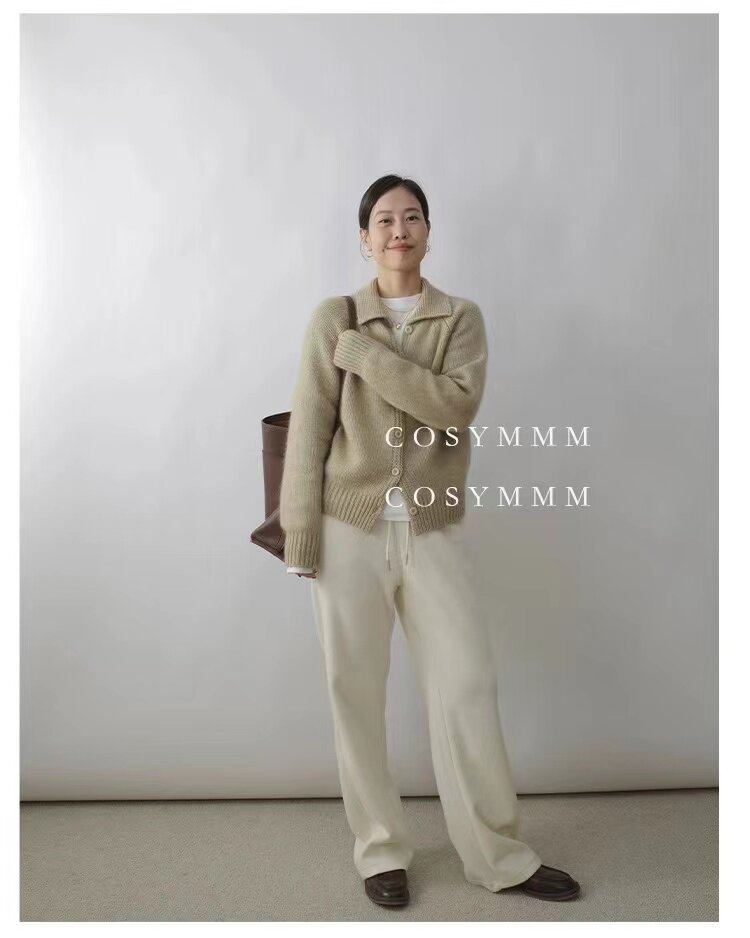 高级文艺开衫女翻领法式单排扣外套加厚针织衫图片