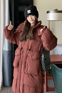 【新款现货】酒红色中长款时尚连帽款白鸭绒外套99808款P245K348图片