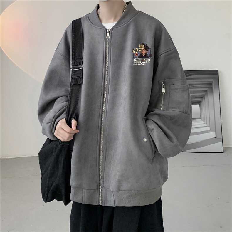 24春秋款美式复古麂皮绒飞行棒球服男女夹克外套JF3138-P80控108,男装夹克,电商B370